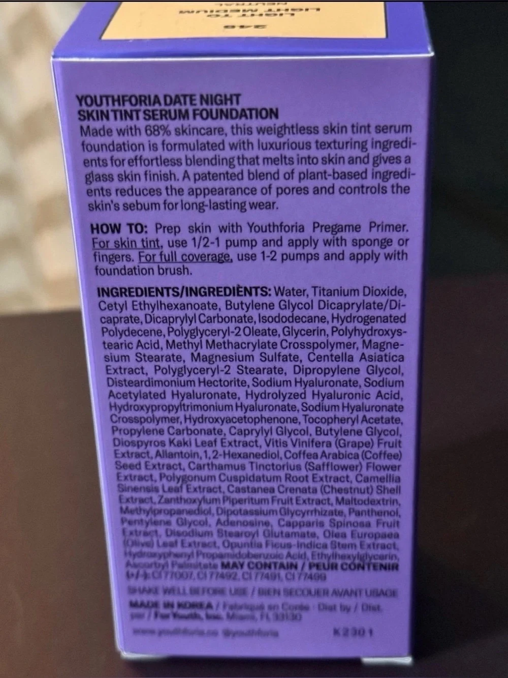 YOUTH FORIA Datenight Skin Tint Serum Found 315 light medi-med neutral FULL SIZE